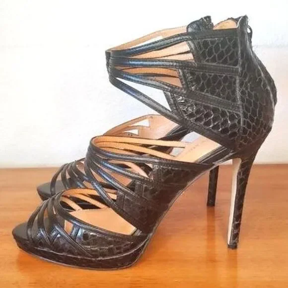 Badgley Mischka Black Sexy Stilettos Heels Animal Print Leather Sole Womens Sz10 - Picture 4 of 10